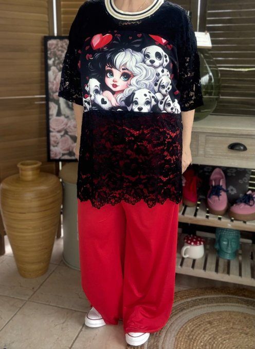 Tunique ample dentelle noire Cruella et les Dalmatiens du 40 au 50/52 