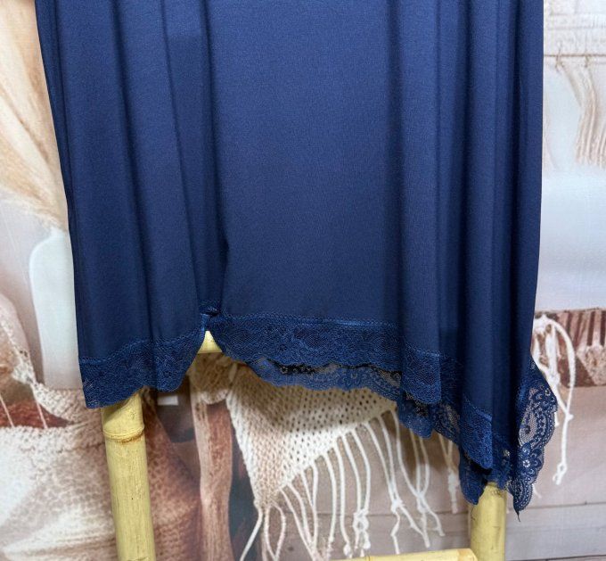 Top ample asymétrique marine manches courtes & dentelle en bas douceur +++ du 40 au 52/54