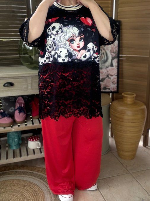 Tunique ample dentelle noire Cruella et les Dalmatiens du 40 au 50/52 