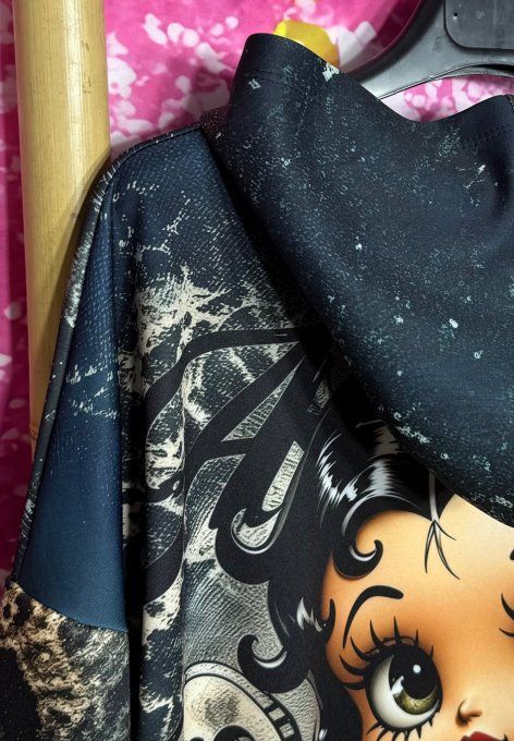 Robe à capuche ample ou Maxi-sweat Effet Jeans & Léopard Tattoo Betty Boop confort +++ du 40 au 54 
