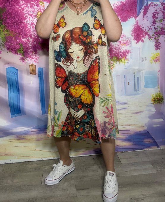 Robe débardeur trapèze courte Lurex pailleté doré La Fillette et les papillons du 40 au 52/54