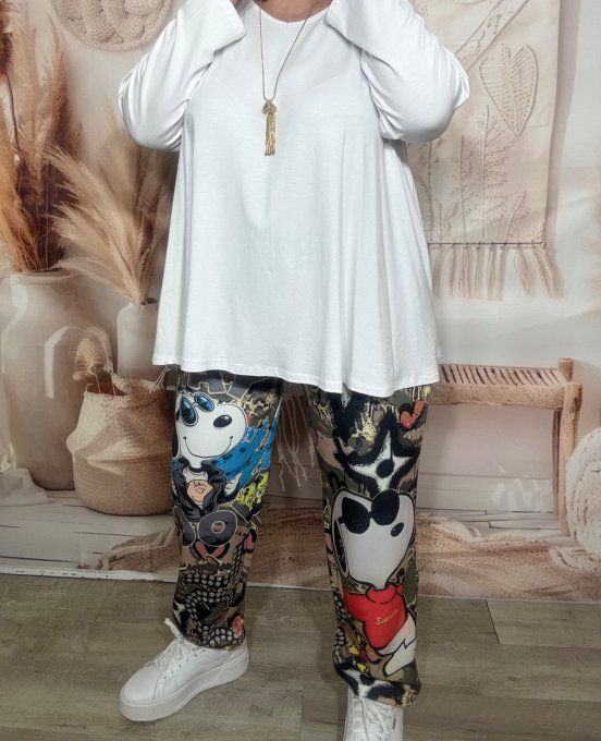 Pantalon Palazzo Camouflage effet Treillis Cool Snoopy  stretch ++++ du 40 au 50/52 