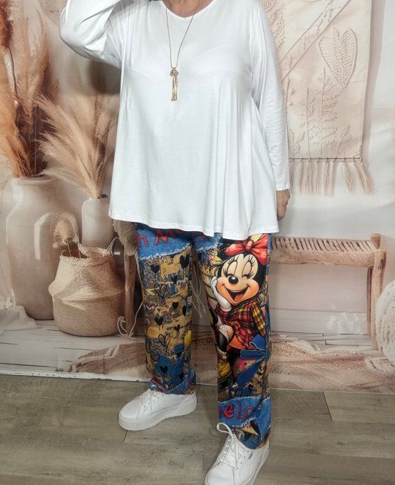 Pantalon Palazzo effet jeans et camel Minnie Disney LOL stretch ++++ du 40 au 50/52