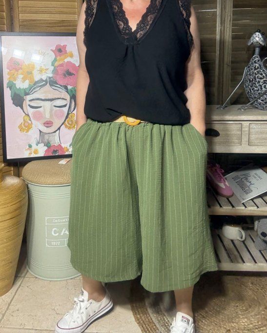 Short long / bermuda kaki fines rayures + ceinture confort ++++ du 42 au 52/54