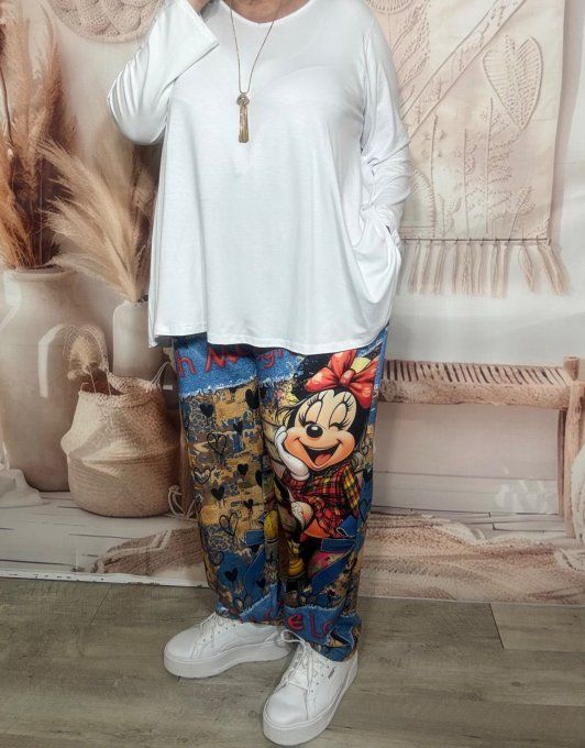 Pantalon Palazzo effet jeans et camel Minnie Disney LOL stretch ++++ du 40 au 50/52