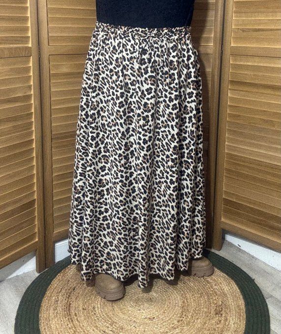 Jupe ample longue Léopard caramel beige noir du 40 au 52