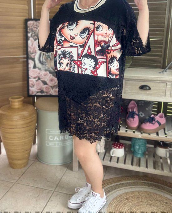 Tunique ample dentelle noire Pretty Betty Boop  du 40 au 50/52 