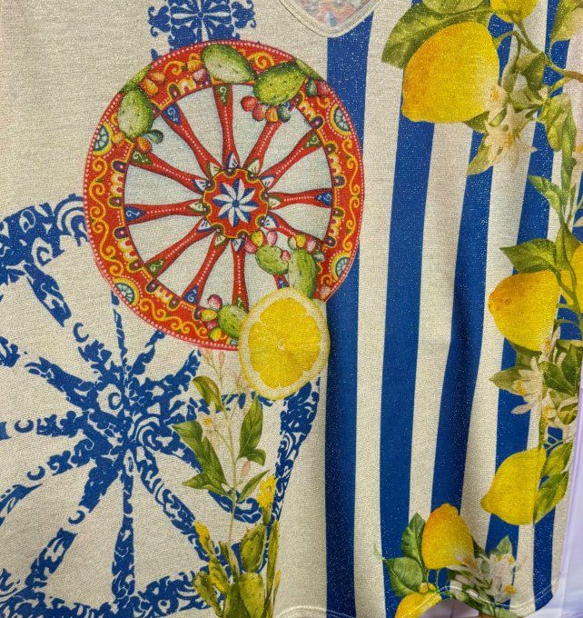 Débardeur trapèze beige Lurex pailleté doré Les Citrons Dolce Vita Italia 40 au 50/52 