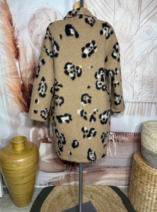 Manteau mi-long oversize polaire camel et Léopard du 40 au 52 et même +