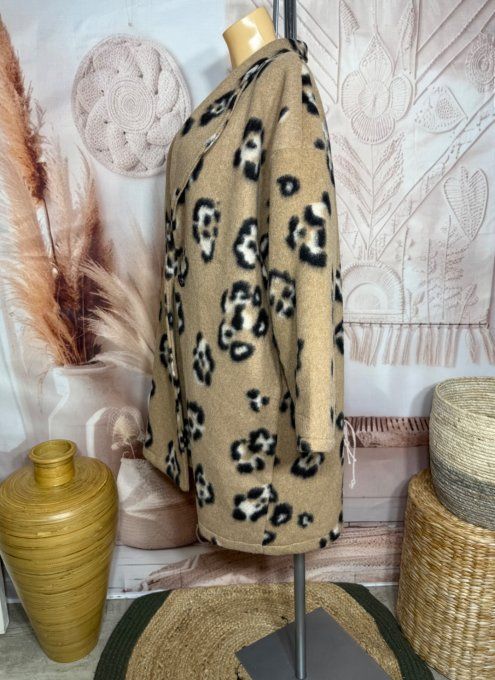 Manteau mi-long oversize polaire camel et Léopard du 40 au 52 et même +