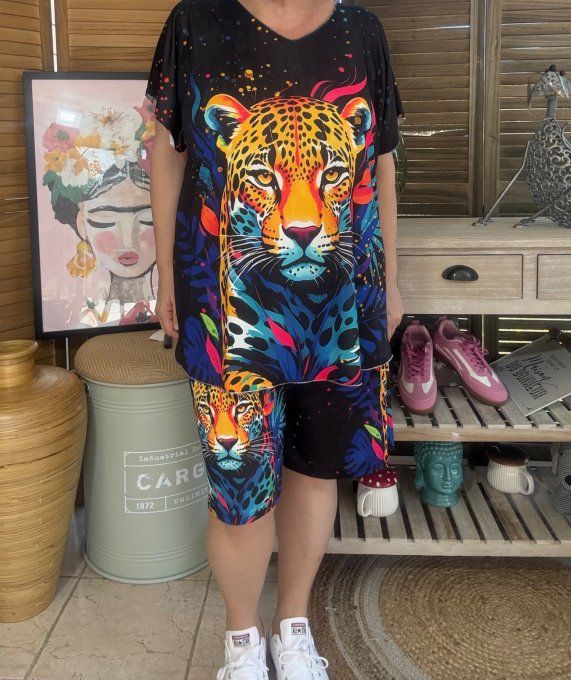 Ensemble short + top noir La Panthère Arc-en-Ciel du 38 au 50/52  