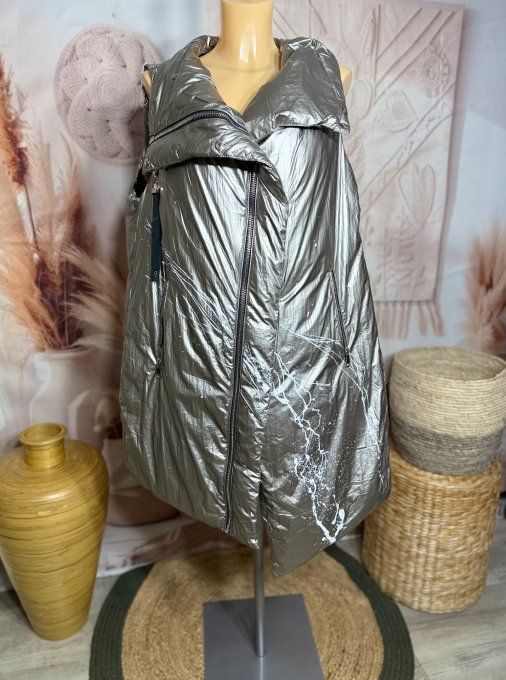 Parka matelassée trapèze argentée asymétrique col montant du 38 au 46 et même +