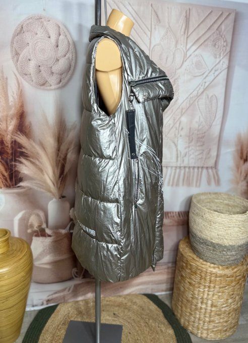 Parka matelassée trapèze argentée asymétrique col montant du 38 au 46 et même +