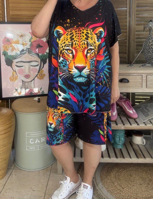 Ensemble short + top noir La Panthère Arc-en-Ciel du 38 au 50/52  
