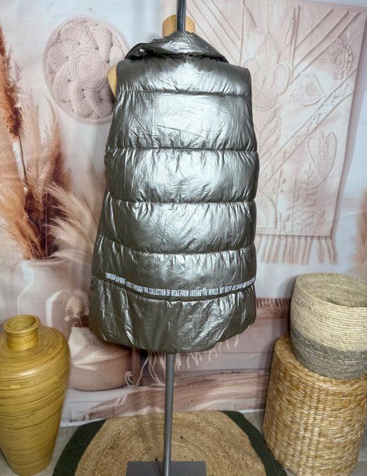 Parka matelassée trapèze argentée asymétrique col montant du 38 au 46 et même +