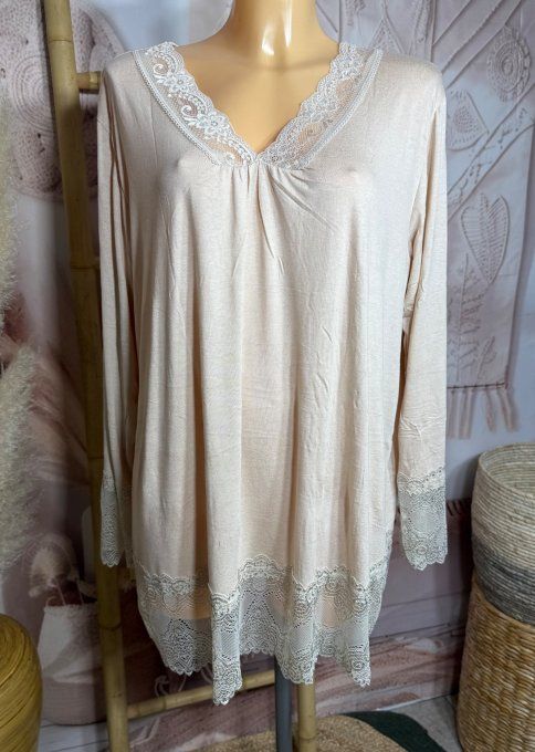 Top dentelle / Sous-pull dit "Rouleau" beige clair manches longues qualité +++ du 42 au 54/56 