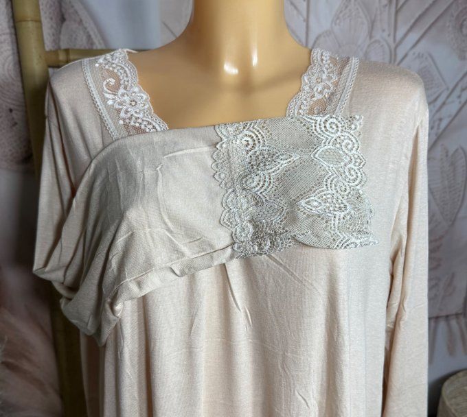 Top dentelle / Sous-pull dit "Rouleau" beige clair manches longues qualité +++ du 42 au 54/56 