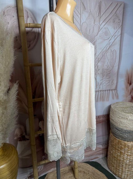 Top dentelle / Sous-pull dit "Rouleau" beige clair manches longues qualité +++ du 42 au 54/56 