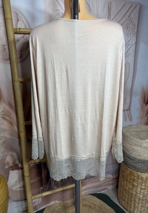 Top dentelle / Sous-pull dit "Rouleau" beige clair manches longues qualité +++ du 42 au 54/56 