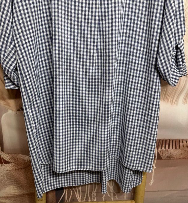 Tunique ou Robe courte Vichy Marine col Mao manches réglables du 38 au 48/50