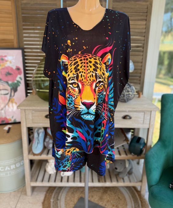 Ensemble short + top noir La Panthère Arc-en-Ciel du 38 au 50/52  