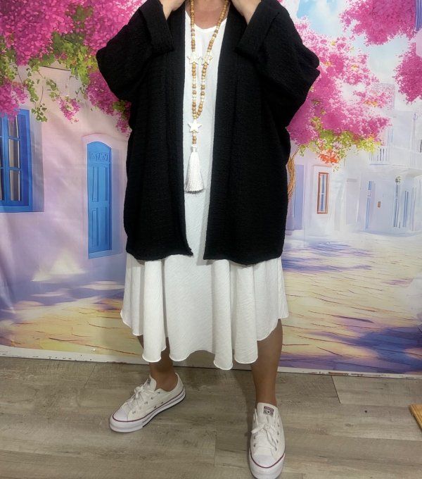 Kimono cout ample noir effet gaufré confort +++ du 42 au 54/56 