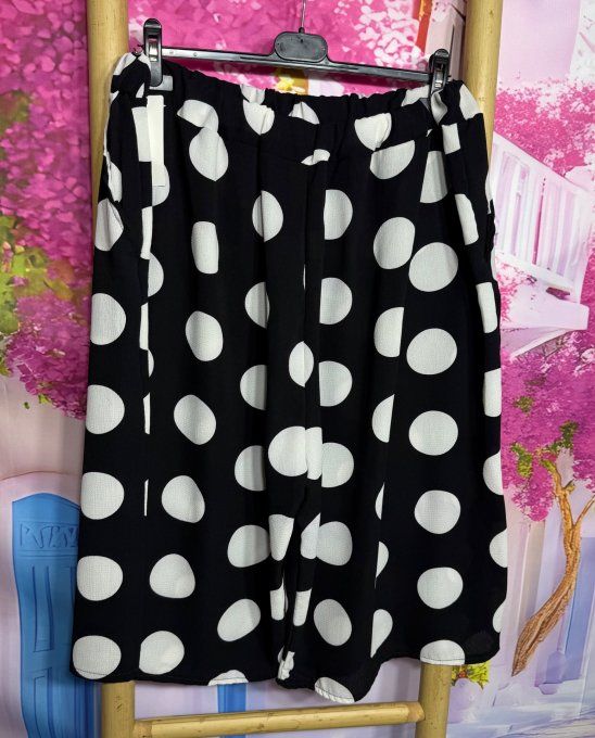 Short long cuisses larges façon Jupe culotte noir pois blancs stretch +++ du 42 au 50