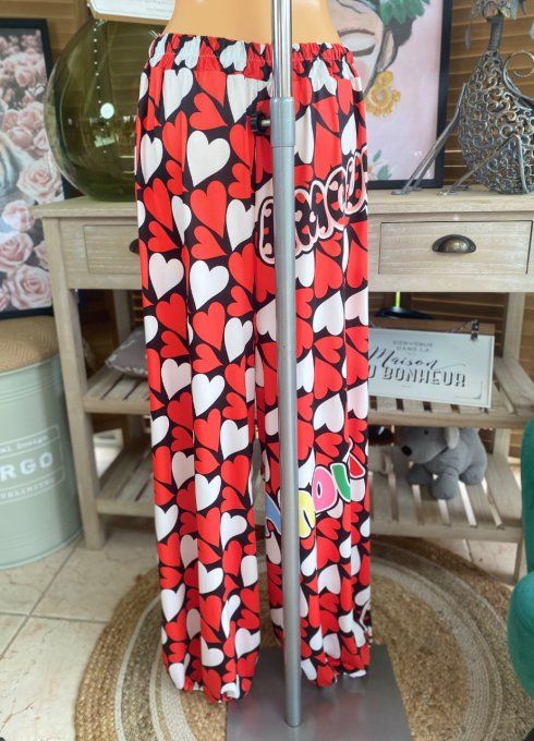pantalon boule Coeurs rouges blancs Betty Boop Perles + Strass argentés  du 40 au 50/52