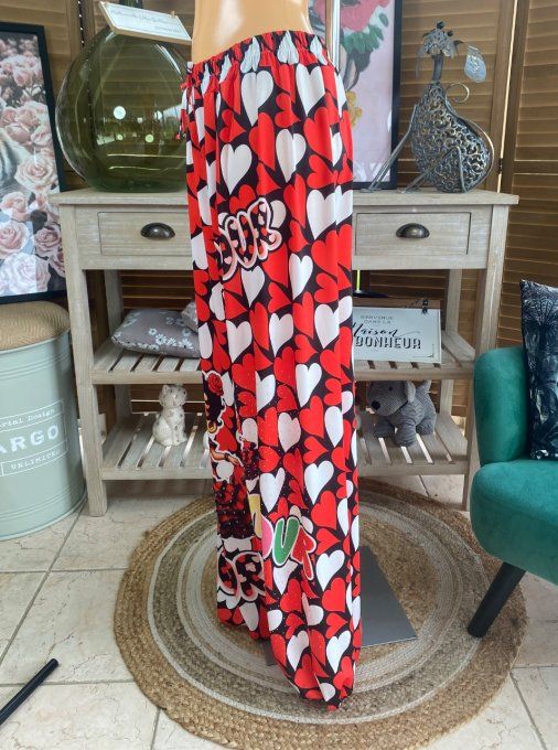 pantalon boule Coeurs rouges blancs Betty Boop Perles + Strass argentés  du 40 au 50/52