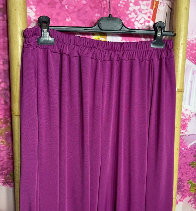 Pantalon "Aladin" Lycra Prune cuisses larges bouffantes bas élastiqué confort +++ du 40 au 54/56