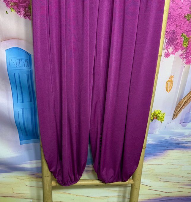 Pantalon "Aladin" Lycra Prune cuisses larges bouffantes bas élastiqué confort +++ du 40 au 54/56