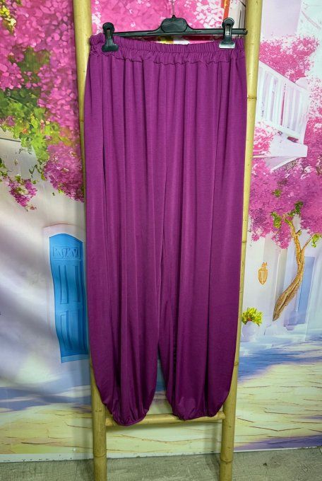 Pantalon "Aladin" Lycra Prune cuisses larges bouffantes bas élastiqué confort +++ du 40 au 54/56