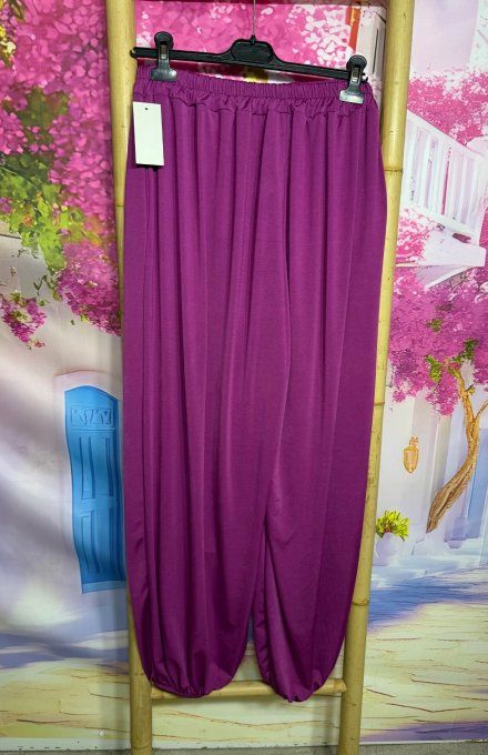 Pantalon "Aladin" Lycra Prune cuisses larges bouffantes bas élastiqué confort +++ du 40 au 54/56