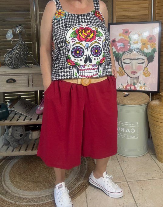 Short long / bermuda Bordeaux clair + ceinture confort ++++ du 42 au 52/54 