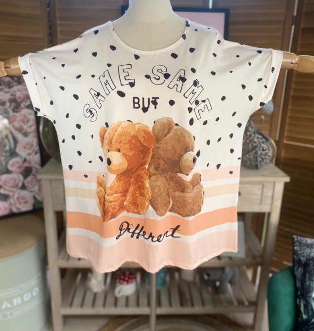 Top ample crème pois noirs Les Oursons du 38 au 50  