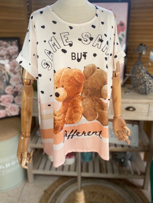 Top ample crème pois noirs Les Oursons du 38 au 50  
