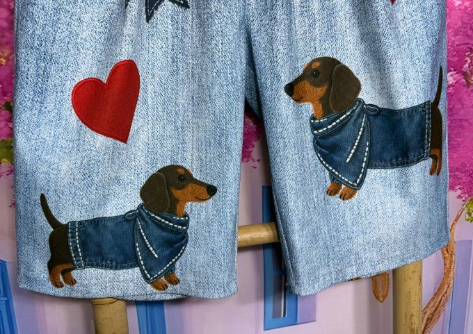 Bermuda / short long effet jeans stone clair Adorables Teckels & coeurs stretch ++ du 38 au 50/52