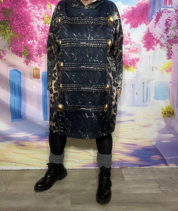 Robe à capuche ample ou Maxi-sweat Effet Jeans & Léopard Tattoo Betty Boop confort +++ du 40 au 54 