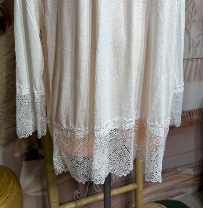 Top dentelle / Sous-pull dit "Rouleau" blanc manches longues qualité +++ du 42 au 54/56