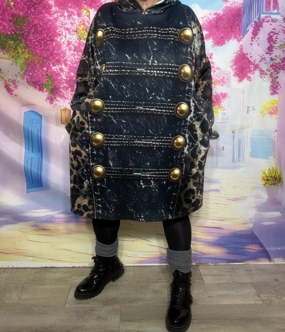Robe à capuche ample ou Maxi-sweat Effet Jeans & Léopard Tattoo Betty Boop confort +++ du 40 au 54 