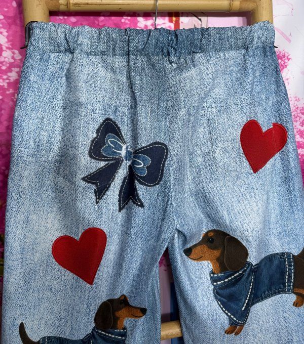 Bermuda / short long effet jeans stone clair Adorables Teckels & coeurs stretch ++ du 38 au 50/52