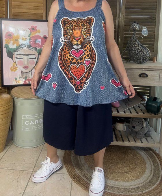 Top débardeur trapèze effet jeans délavé Le Guépard aux Coeurs du 40 au 50/52