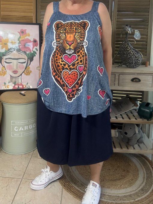 Top débardeur trapèze effet jeans délavé Le Guépard aux Coeurs du 40 au 50/52