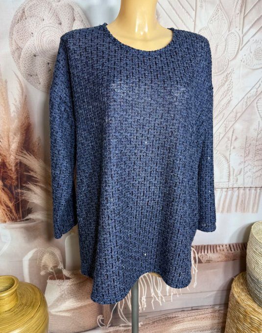 Pull fin marine paillettes et sequins marine brillants du 38 au 50 