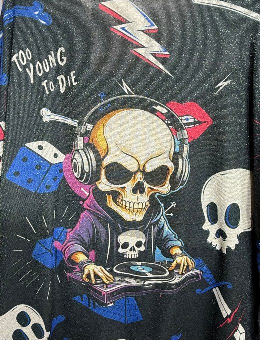 Top lurex noir pailleté doré Mexican Music Rock Calavera du 38 au 48/50