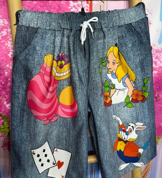 Bermuda / short long effet jeans stone grisé Alice au Pays des Merveilles stretch ++ du 38 au 50/52