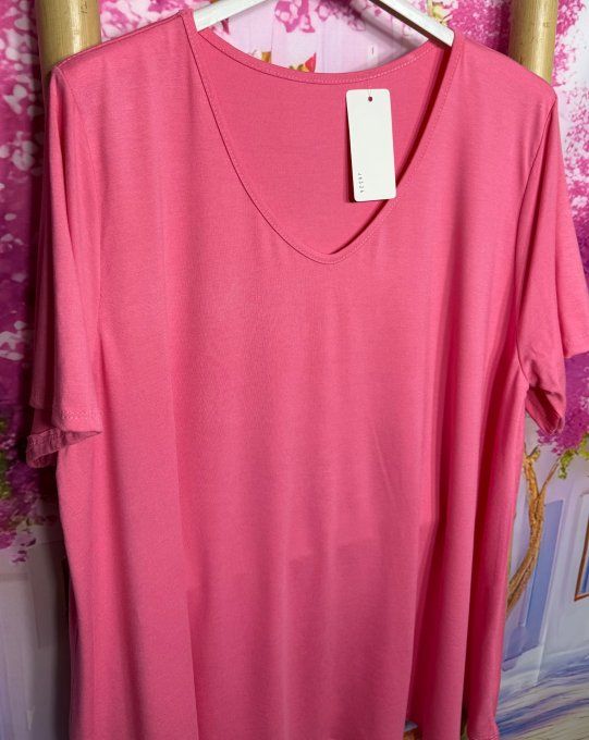 Top trapèze Rose Pivoine manches courtes col V collection Les Basiques du Dressing du 40 au 54