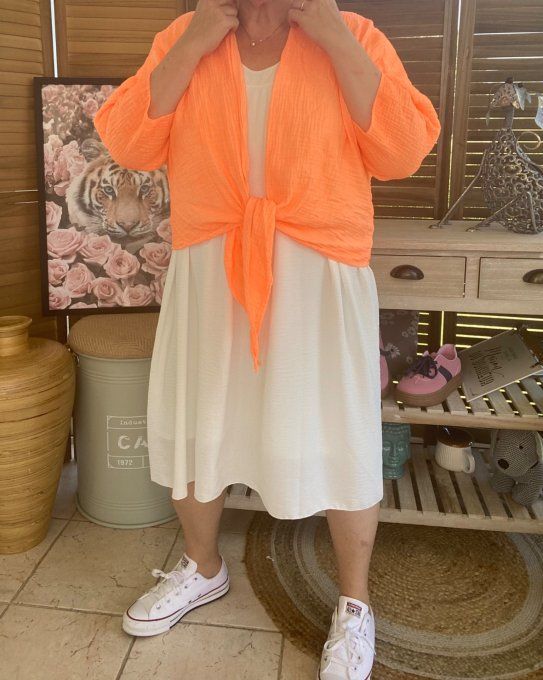 Gilet boléro gaze de coton orange fluo douceur +++ du 38 au 50/52 et même + 