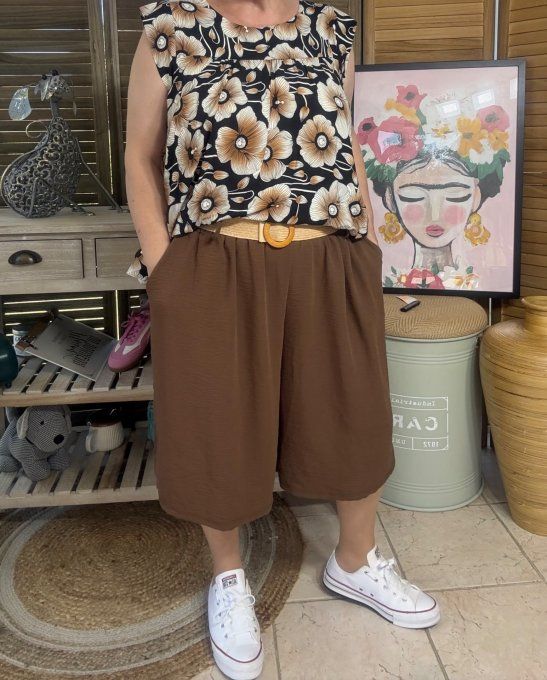 Short long / bermuda chocolat au lait + ceinture confort ++++ du 42 au 52/54 