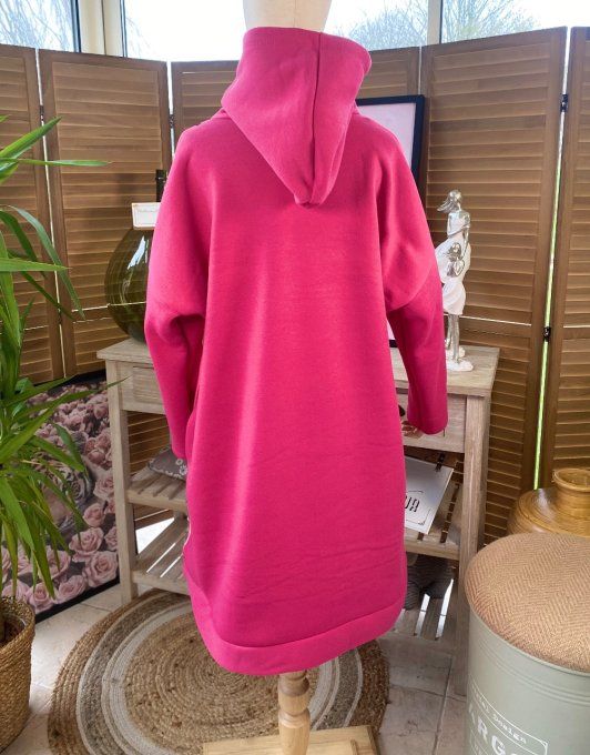 Sweat à capuche long ou robe sweat fuschia Stitch du 40 au 52  